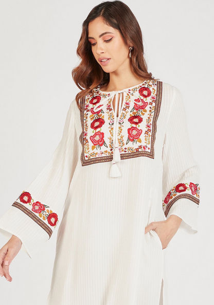 Embroidered Tunic with Keyhole Neck and Pockets-Tops-image-5