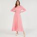 Textured Maxi A-line Dress with Long Sleeves-Dresses-thumbnailMobile-1