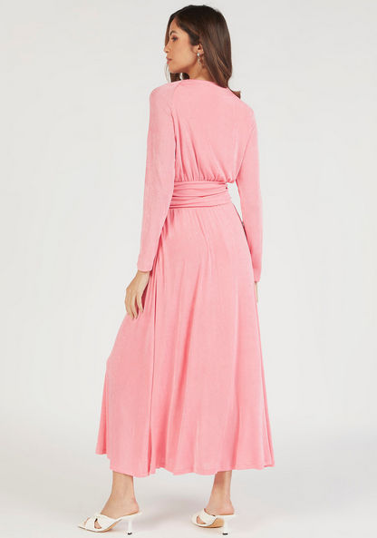 Textured Maxi A-line Dress with Long Sleeves-Dresses-image-3