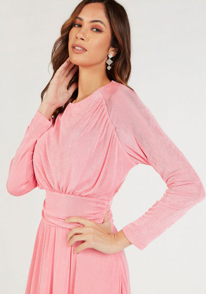 Textured Maxi A-line Dress with Long Sleeves-Dresses-image-4