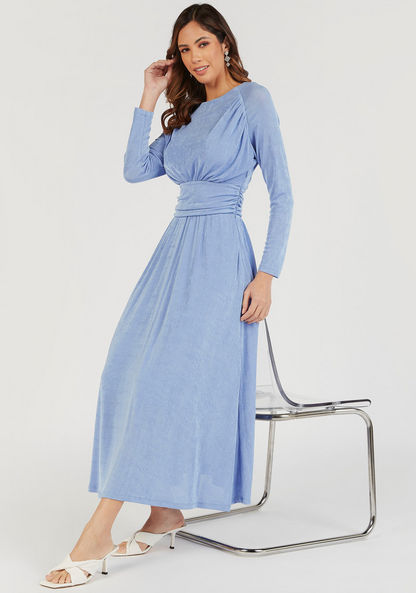 Textured Maxi A-line Dress with Long Sleeves-Dresses-image-0