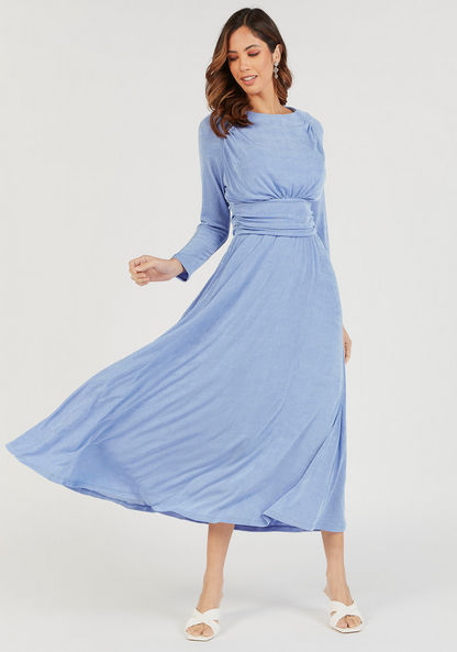 Textured Maxi A-line Dress with Long Sleeves-Dresses-image-1