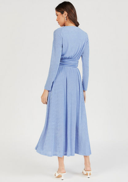 Textured Maxi A-line Dress with Long Sleeves-Dresses-image-3