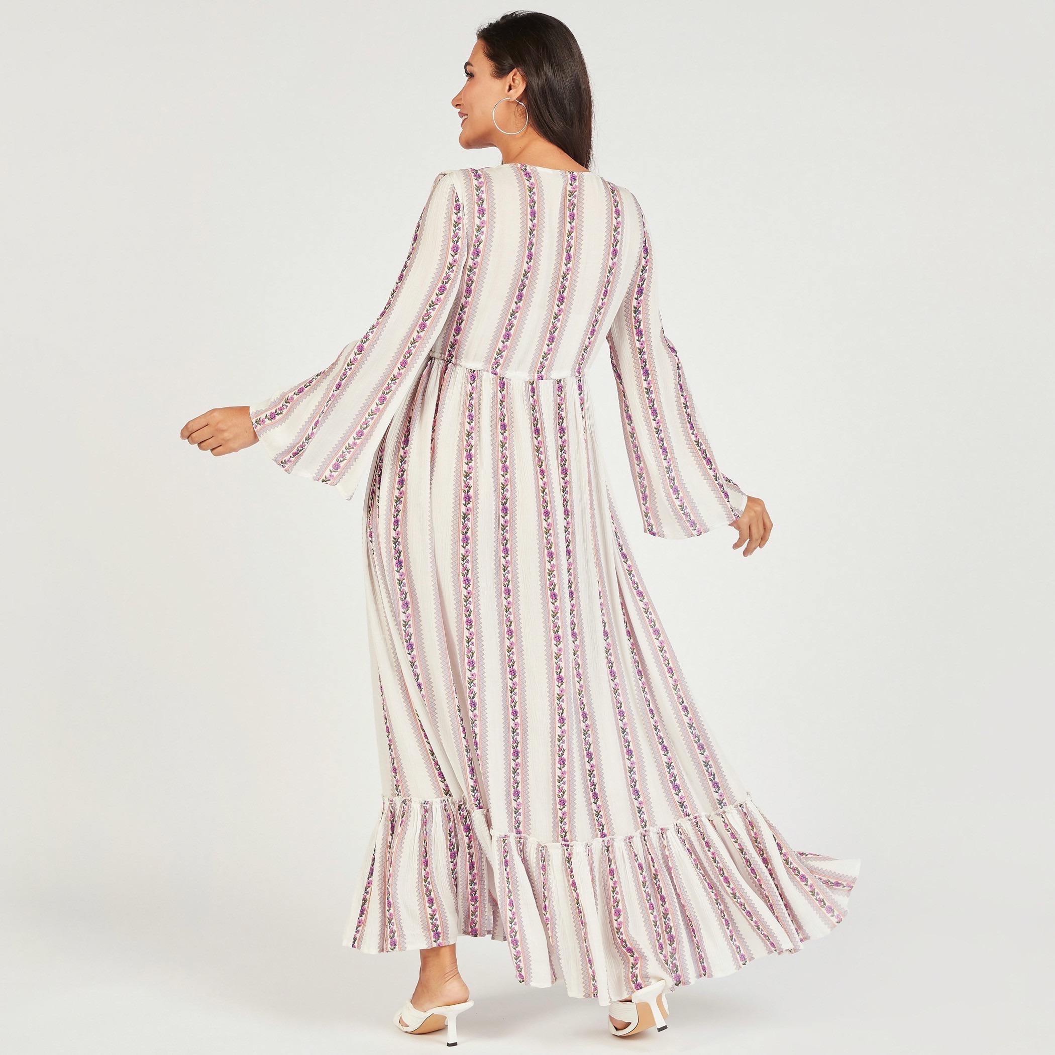 Floral Print A-line Maxi Dress with V-neck and Embellished Detail-women-clothing-dresses-image-4