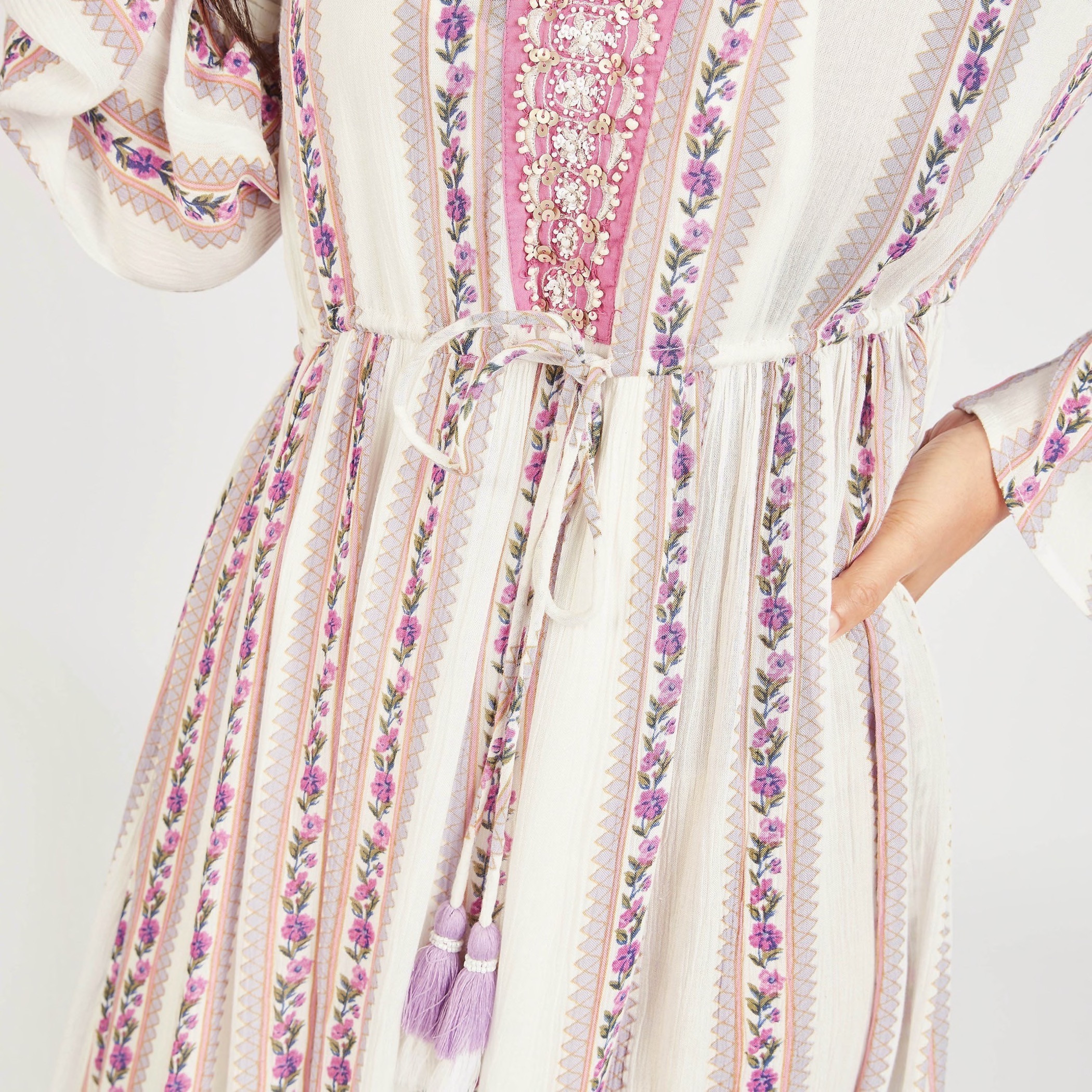 Floral Print A-line Maxi Dress with V-neck and Embellished Detail-women-clothing-dresses-image-6
