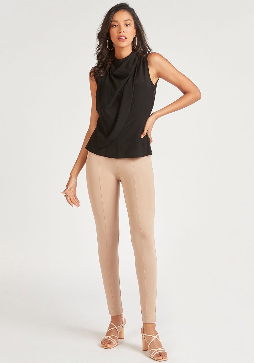 Solid Full Length Treggings with Button Accents-Leggings-image-1