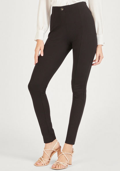 Solid Full Length Treggings with Button Detail-Leggings-image-0