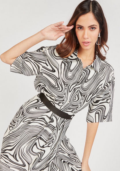 Zebra Print Shirt with Button Closure and Short Sleeves-Shirts & Blouses-image-0