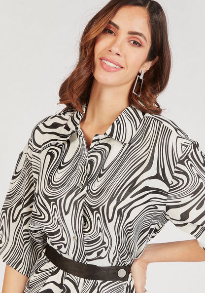 Zebra Print Shirt with Button Closure and Short Sleeves-Shirts & Blouses-image-2