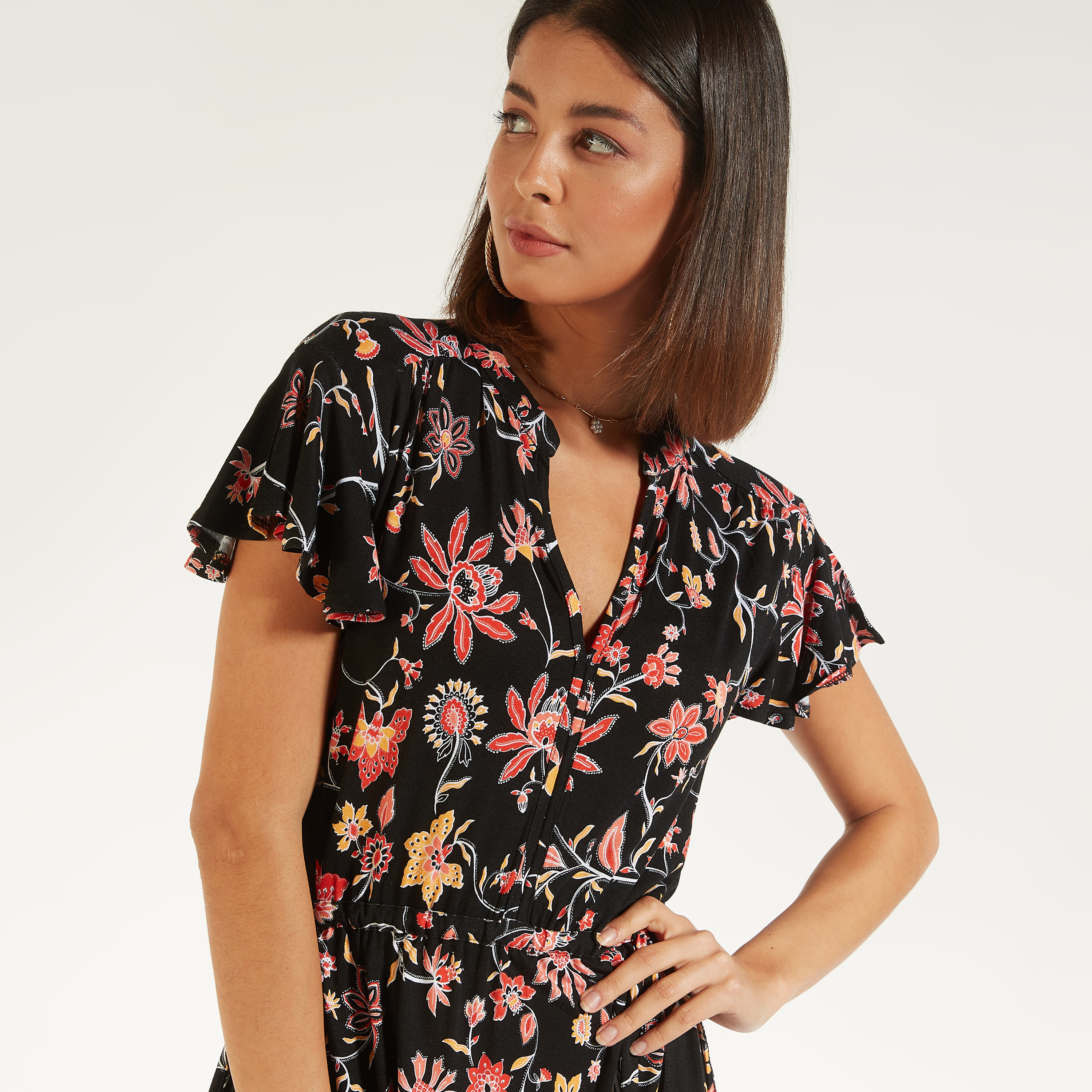 فستان ميدي بأكمام واسعة وخصر رباط وطبعات-women-clothing-dresses-image-5