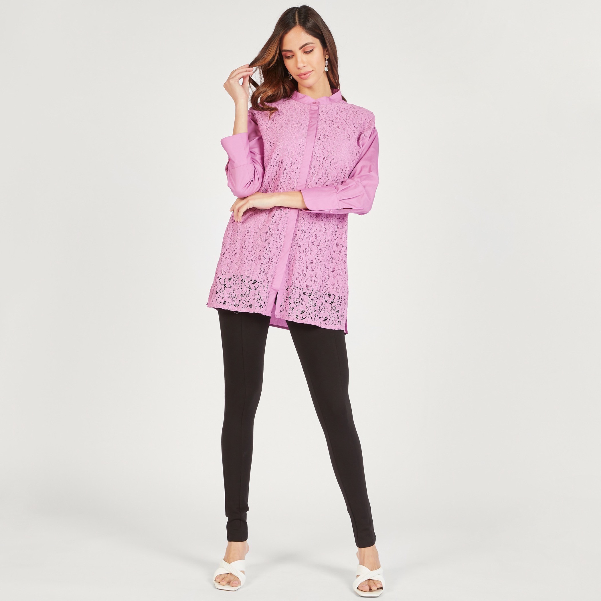 قميص دانتيل بياقة ماندارين وأكمام طويلة-women-clothing-shirtsandblouses-shirts-image-2