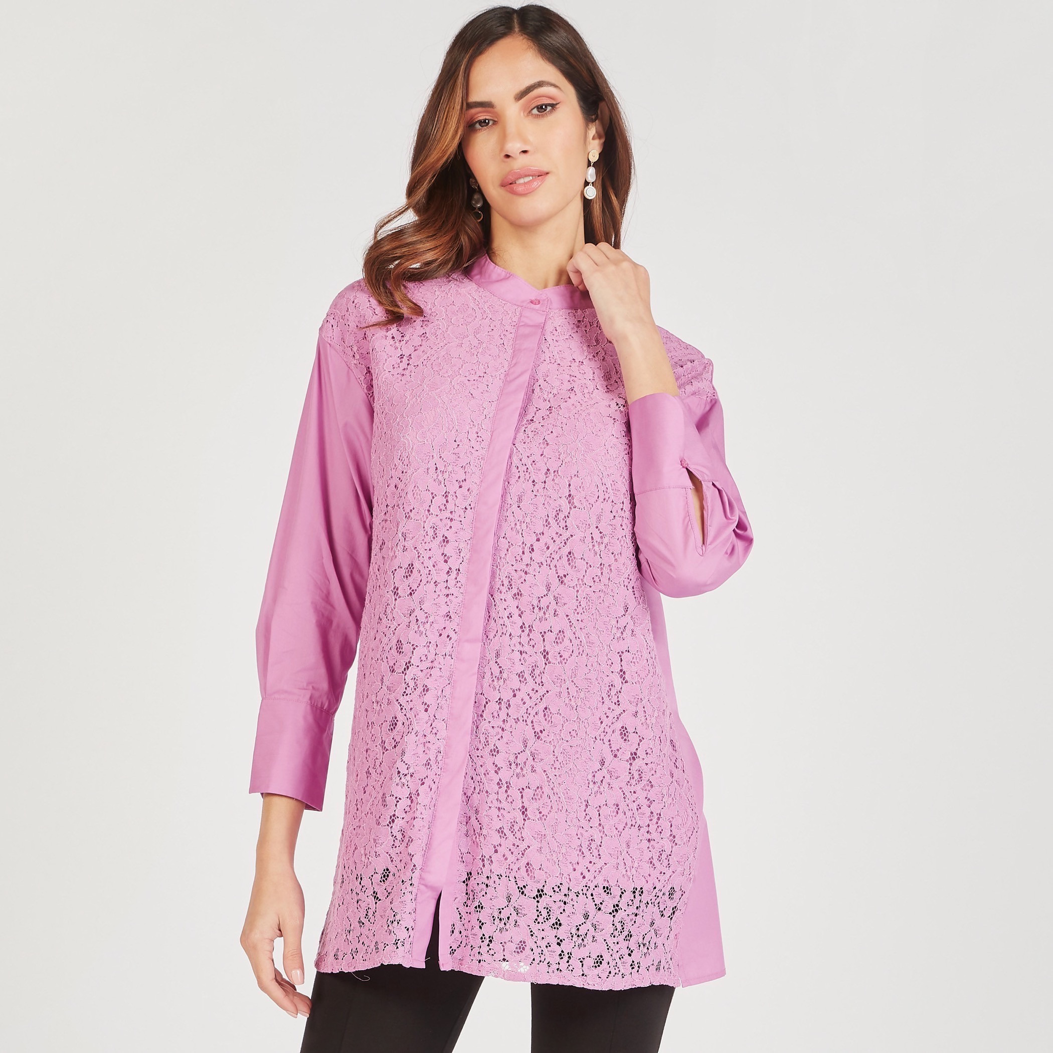قميص دانتيل بياقة ماندارين وأكمام طويلة-women-clothing-shirtsandblouses-shirts-image-3