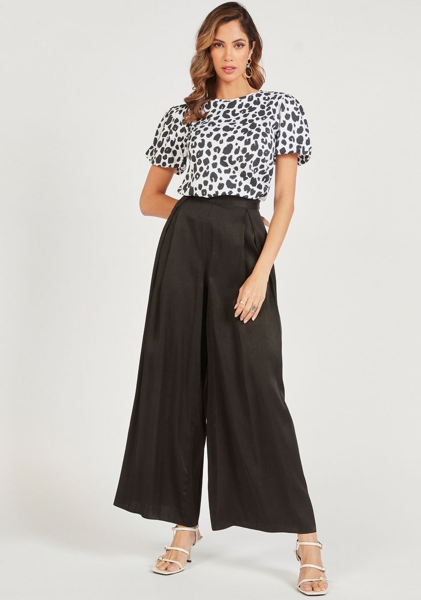Solid Flexi Waist Palazzo with Pleat Detail-Pants-image-1