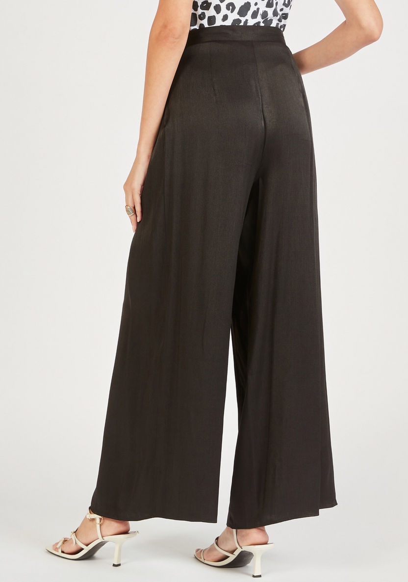Solid Flexi Waist Palazzo with Pleat Detail-Pants-image-3