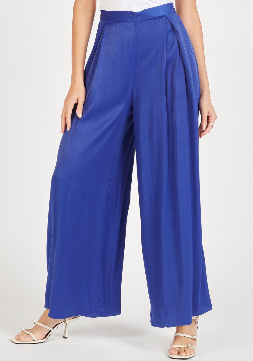 Solid Flexi Waist Palazzo with Pleat Detail-Pants-image-0