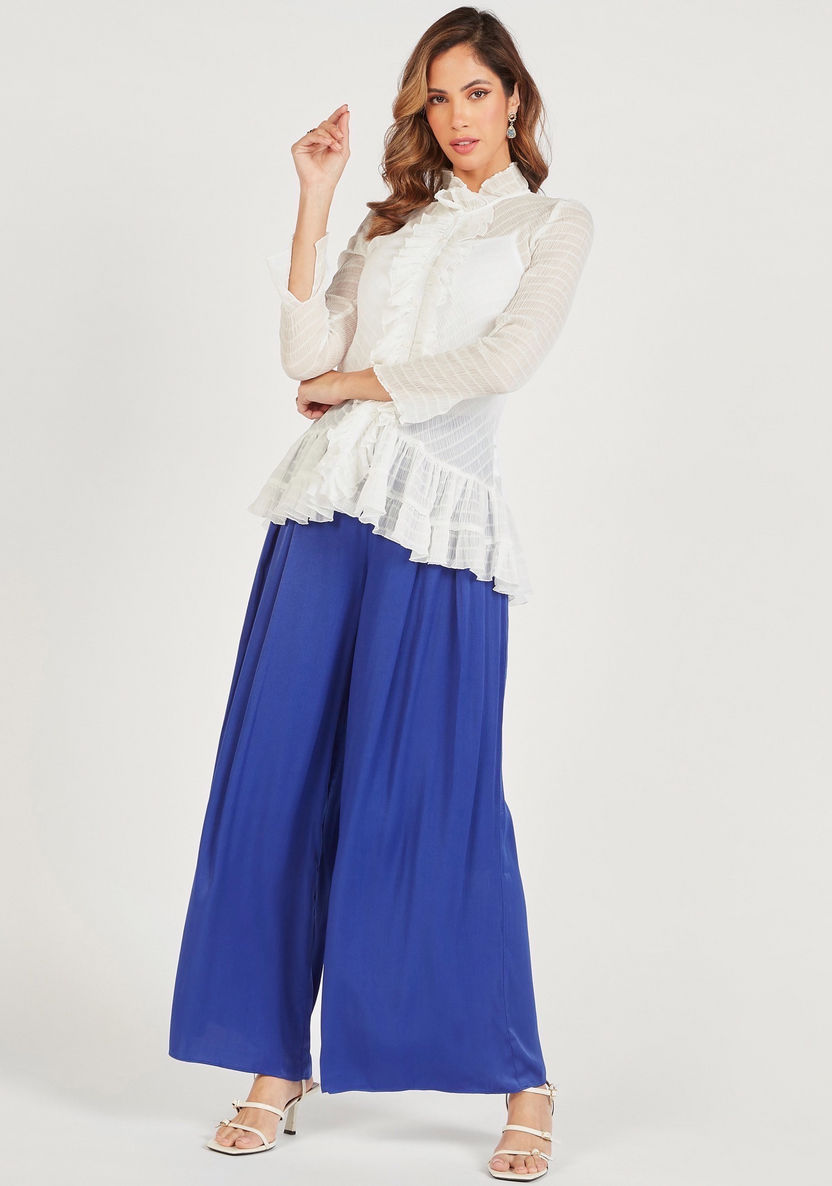 Solid Flexi Waist Palazzo with Pleat Detail-Pants-image-1