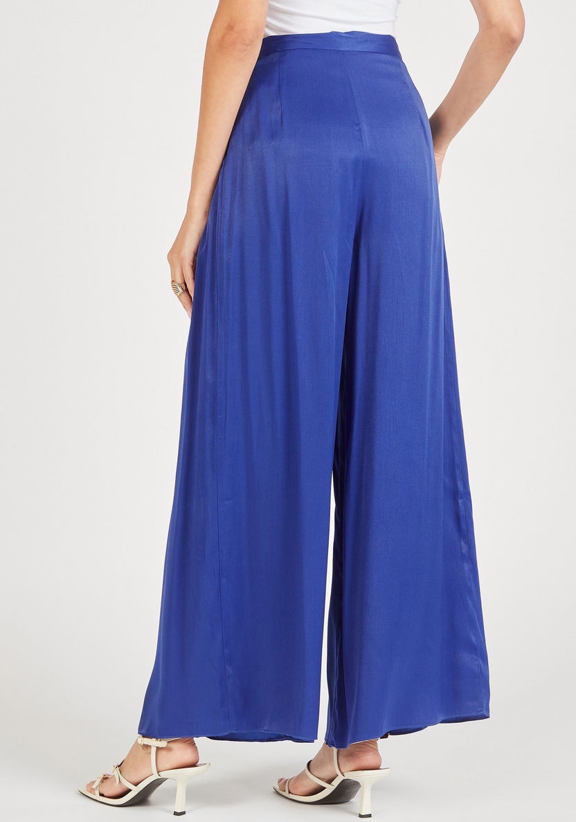 Solid Flexi Waist Palazzo with Pleat Detail-Pants-image-3