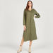 Solid Midi Shirt Dress with Hood and Chest Pocket-Dresses-thumbnail-0