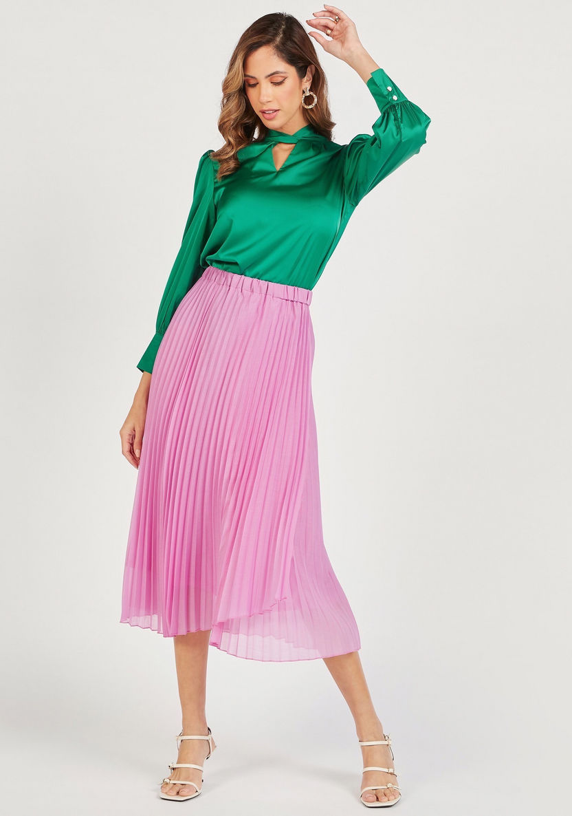 Pleated Asymmetric Midi Skirt with Elasticated Waistband-Skirts-image-1