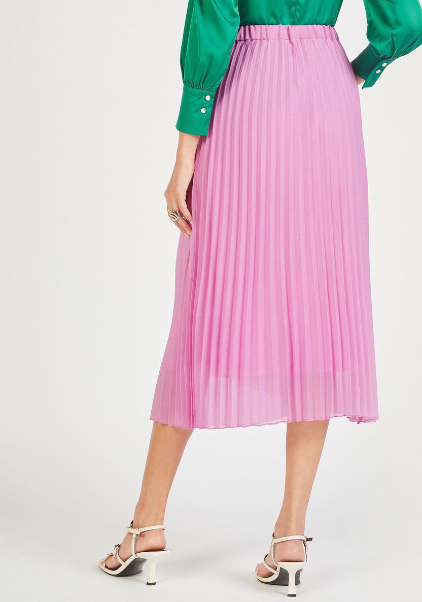 Pleated Asymmetric Midi Skirt with Elasticated Waistband-Skirts-image-3