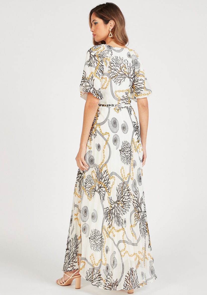 Printed Maxi Wrap Dress with V-neck and Short Sleeves-Dresses-image-3