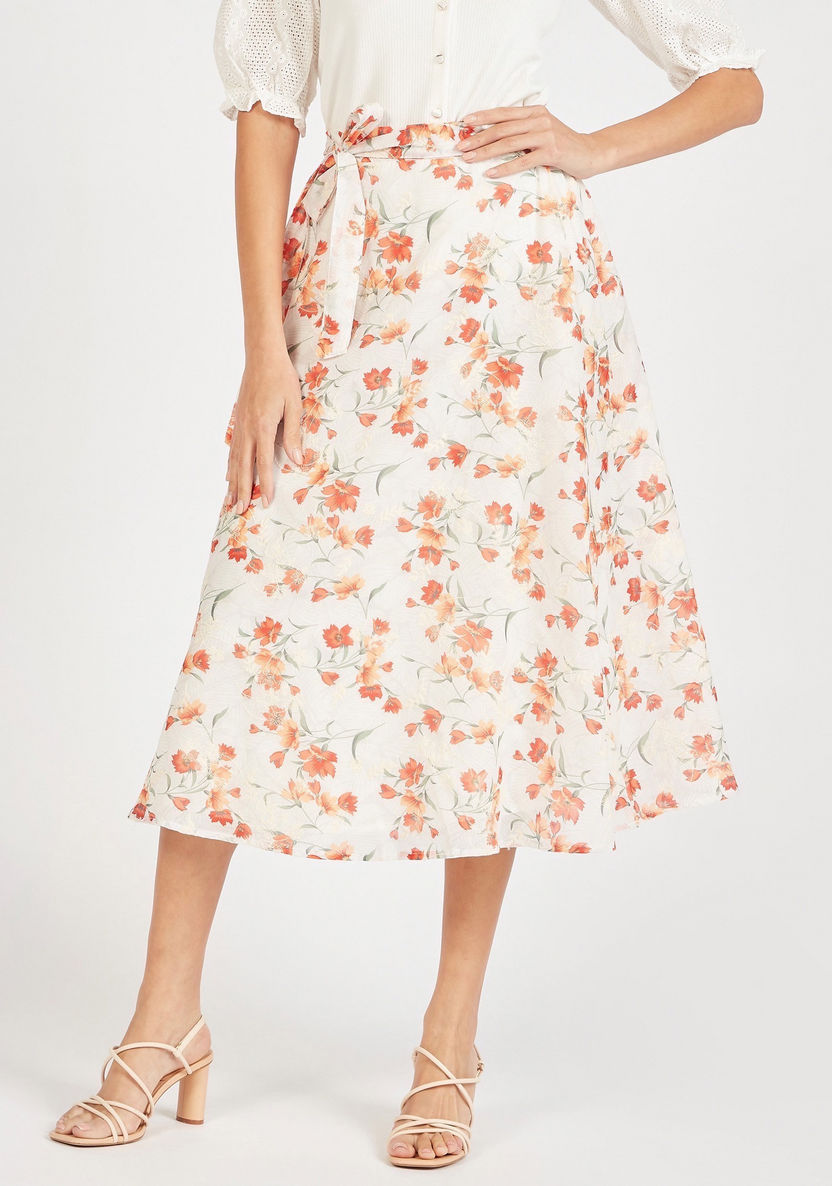 Floral Print Midi Wrap Skirt with Tie-Ups-Skirts-image-0