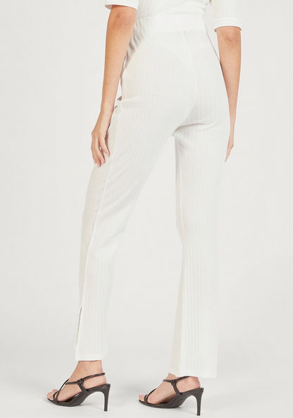 Textured Mid-Rise Pants with Elasticated Waistband and Side Slits-Pants-image-3