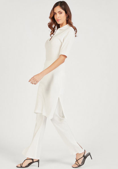 Textured Mid-Rise Pants with Elasticated Waistband and Side Slits-Pants-image-4