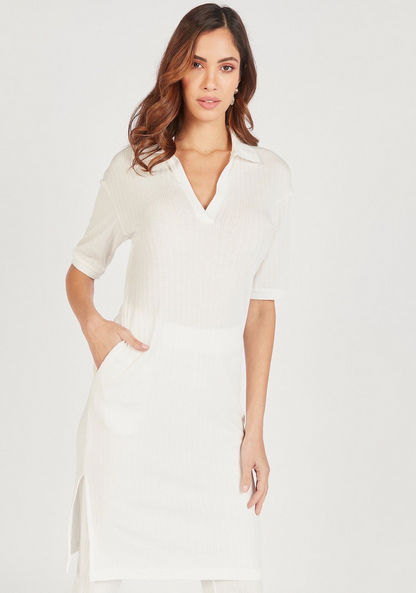 Textured Longline Tunic with Collar and Slits-Tunics-image-1