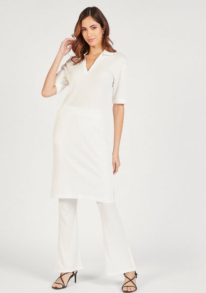 Textured Longline Tunic with Collar and Slits-Tunics-image-4