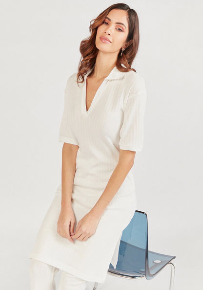 Textured Longline Tunic with Collar and Slits-Tunics-image-5