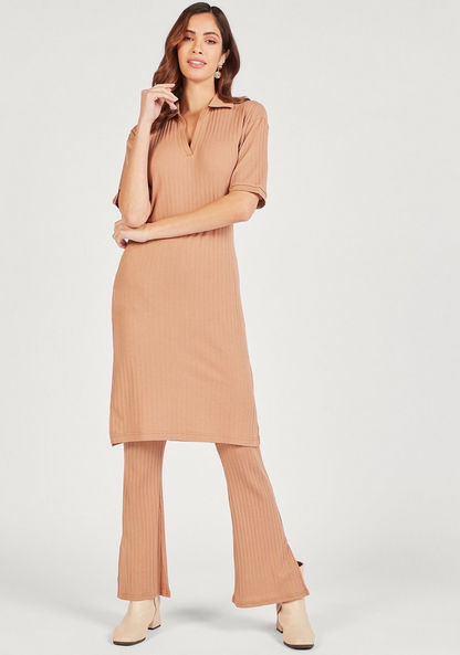 Textured Longline Tunic with Collar and Slits-Tunics-image-1
