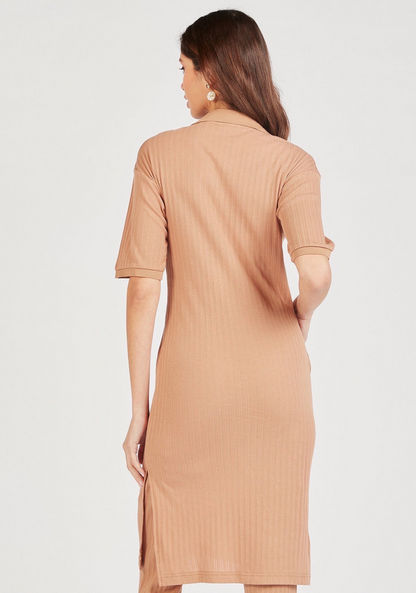 Textured Longline Tunic with Collar and Slits-Tunics-image-3