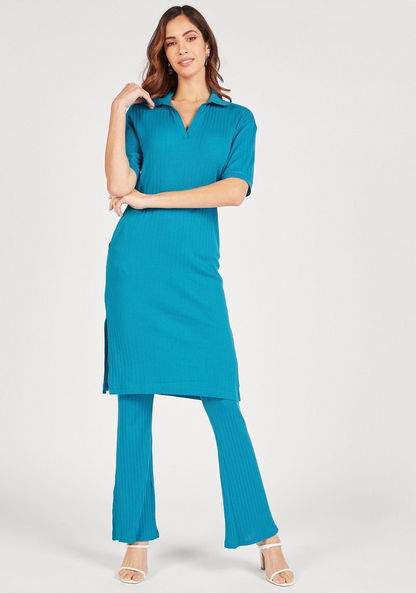 Textured Longline Tunic with Collar and Slits-Tunics-image-2