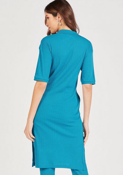 Textured Longline Tunic with Collar and Slits-Tunics-image-3