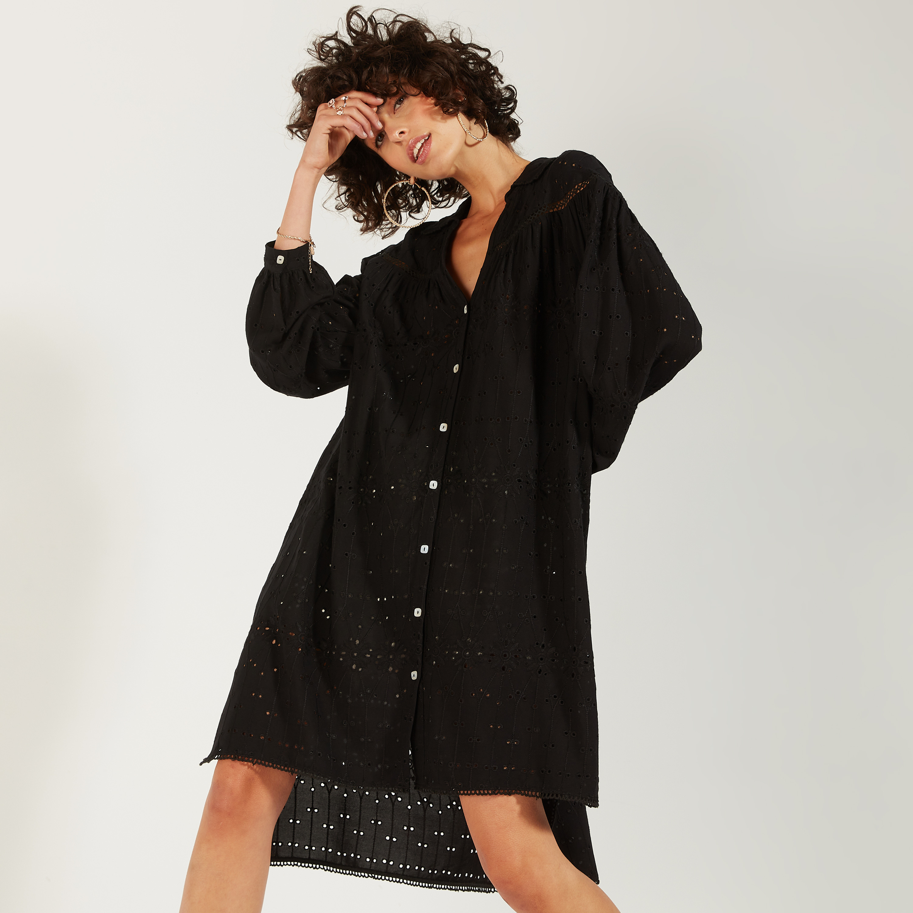 تونيك شيفلي طويل بياقة عادية وأزرار إغلاق-women-clothing-shirtsandblouses-blouses-image-13