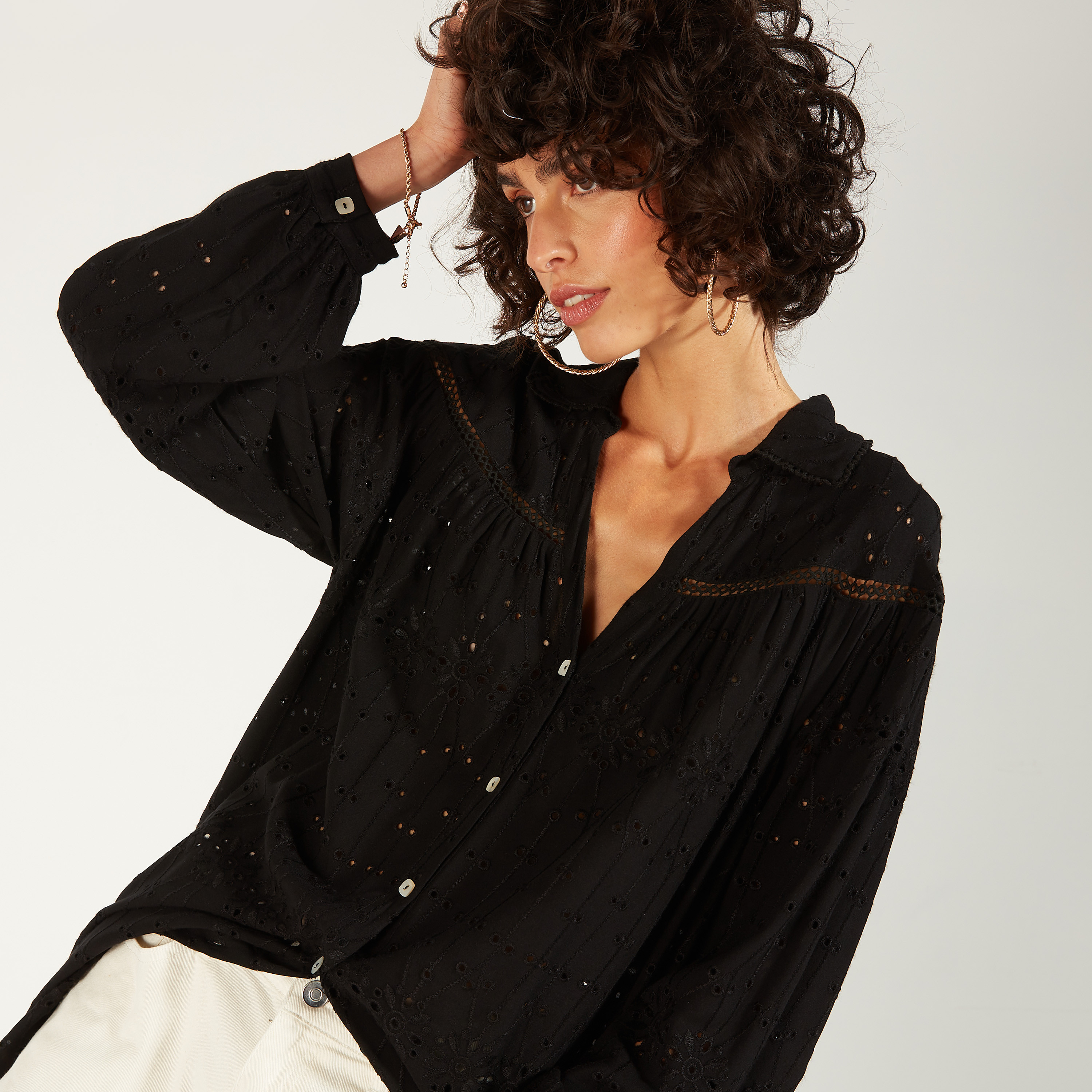 تونيك شيفلي طويل بياقة عادية وأزرار إغلاق-women-clothing-shirtsandblouses-blouses-image-14