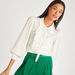 Solid Pleated Top with Tie-Up Neck and Bishop Sleeves-Shirts & Blouses-thumbnailMobile-2