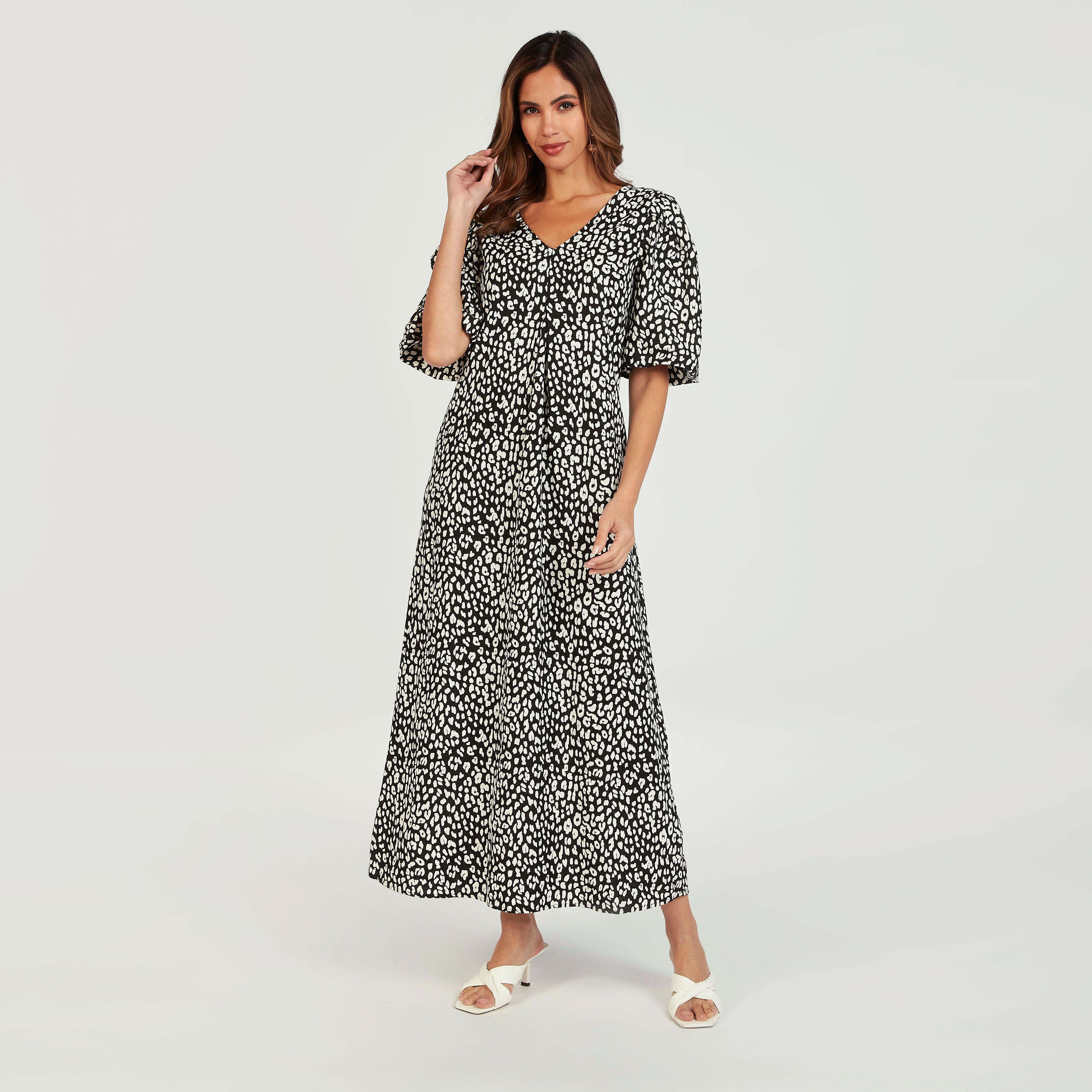 فستان طويل بأكمام قصيرة وأربطة وطبعات حيوانات-women-clothing-dresses-image-2