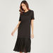Solid Midi Shift Dress with Short Sleeves and Pleated Detail-Dresses-thumbnailMobile-1