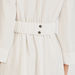 Solid V-neck A-line Dress with 3/4 Sleeves and Belt-Dresses-thumbnailMobile-5