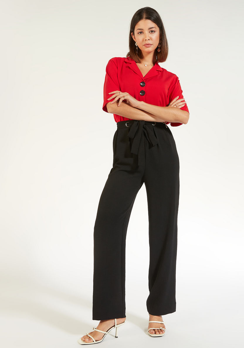 Solid Mid-Rise Trousers with Tie-Up Detail-Pants-image-1