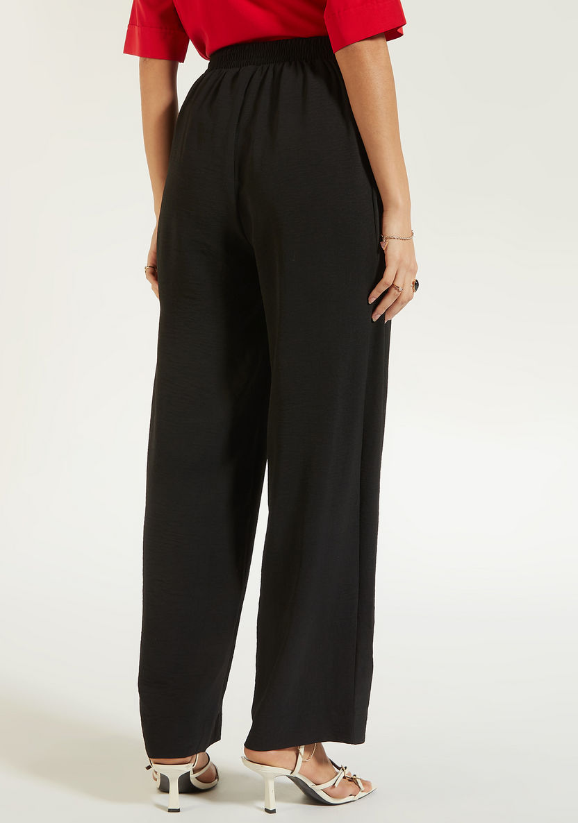 Solid Mid-Rise Trousers with Tie-Up Detail-Pants-image-3