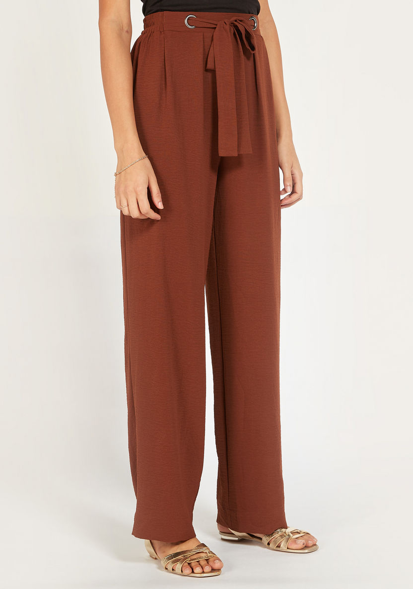 Solid Mid-Rise Trousers with Tie-Up Detail-Pants-image-0