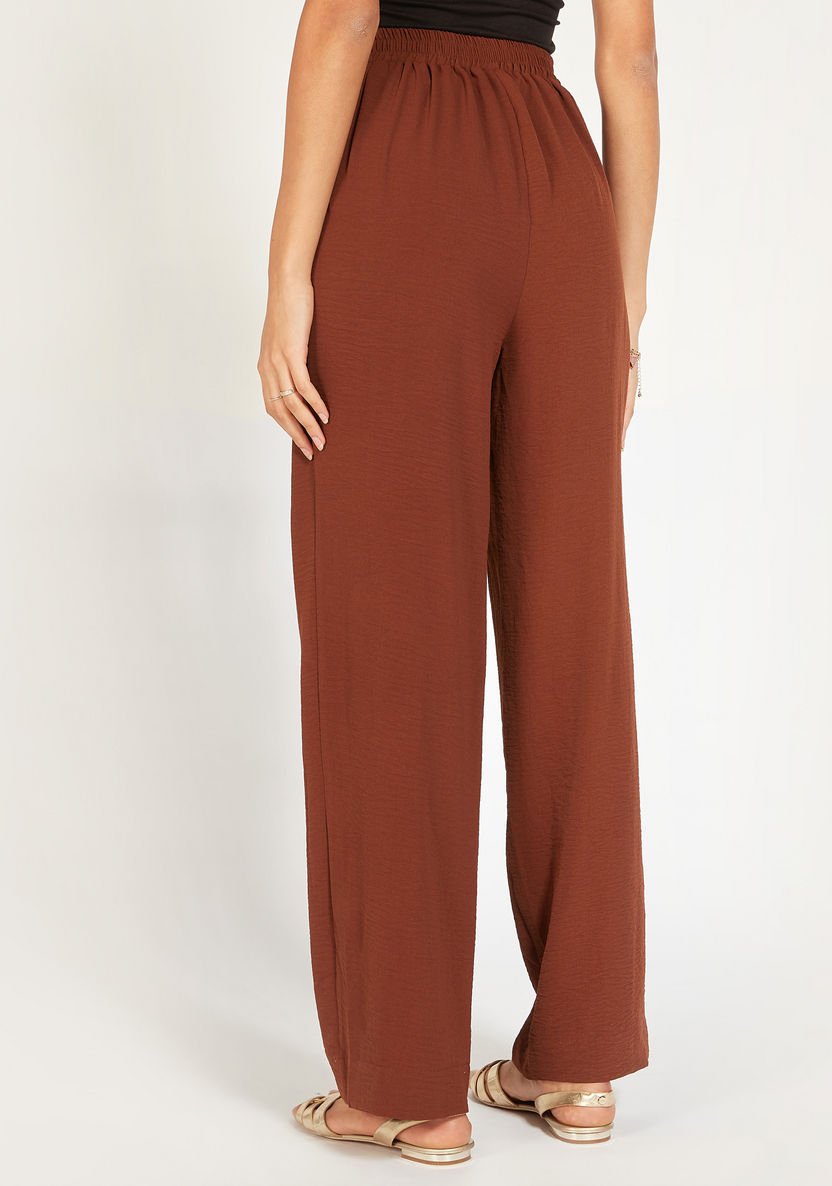 Solid Mid-Rise Trousers with Tie-Up Detail-Pants-image-3