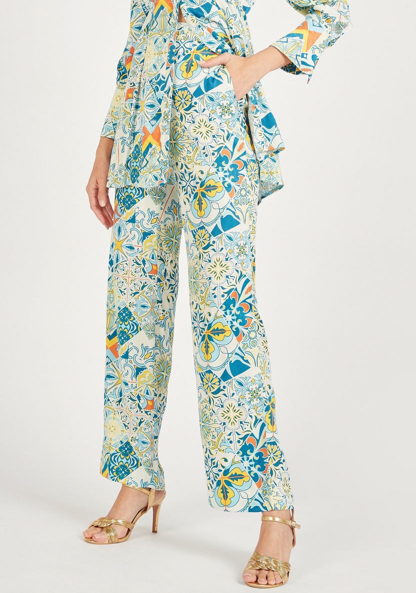 Printed Mid-Rise Trousers with Elasticised Waistband and Pockets-Pants-image-0