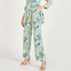 Printed Mid-Rise Trousers with Elasticised Waistband and Pockets
