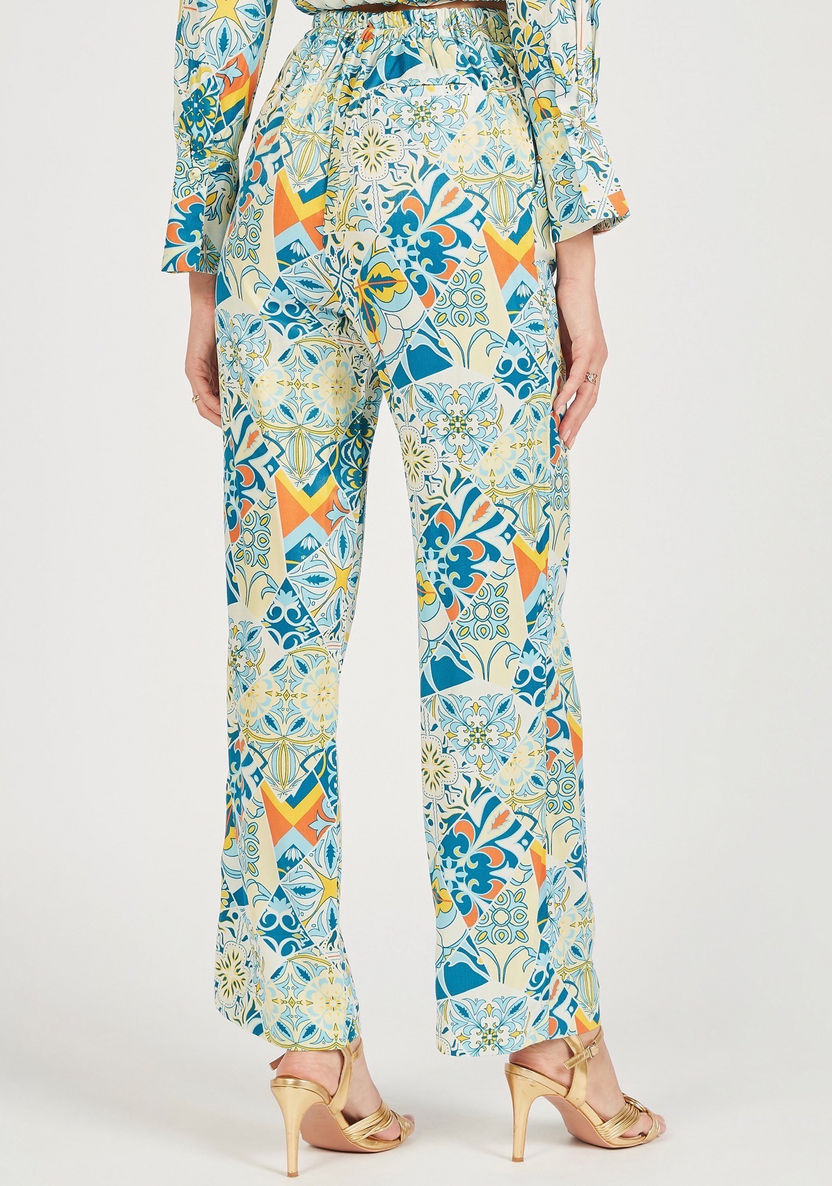 Printed Mid-Rise Trousers with Elasticised Waistband and Pockets-Pants-image-3
