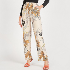 Floral Print Mid-Rise Trousers with Pockets