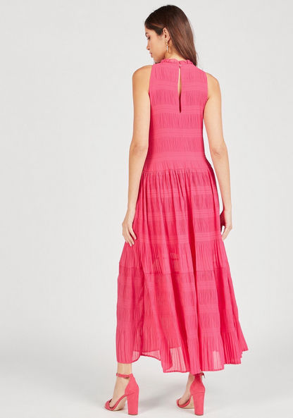 Textured Maxi Sleeveless Tiered Dress with Ruffle Detail-Dresses-image-2